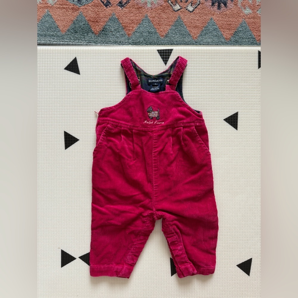 Vintage Ralph Lauren|Baby girl corduroy overalls in vibrant pink w preppy dog••• - Picture 7 of 11